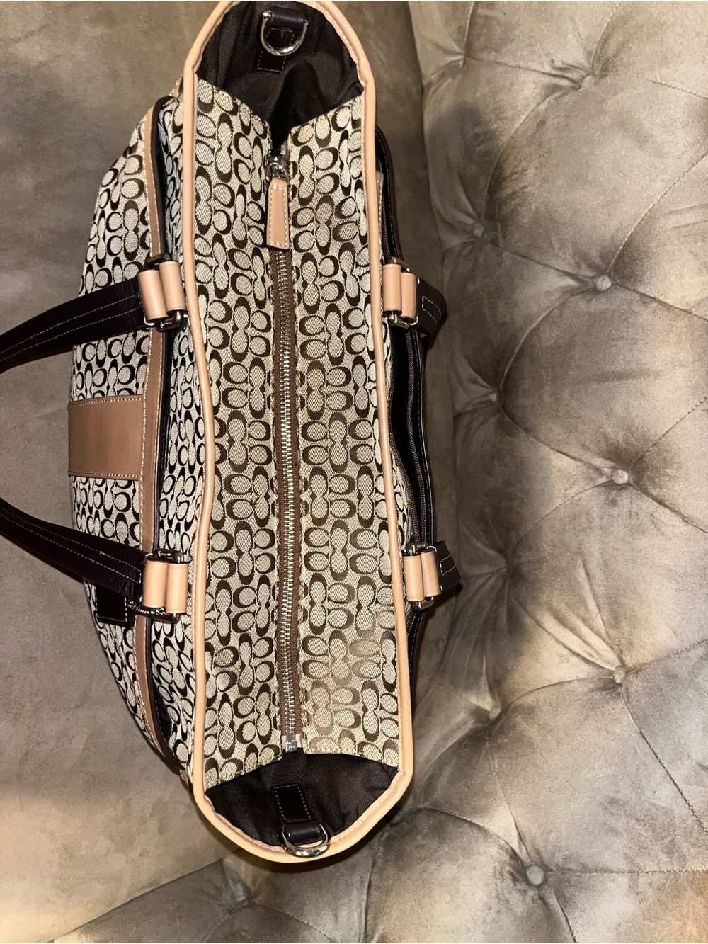 Coach Brown and Beige Signature Canvas Tote - Picture 10 of 14